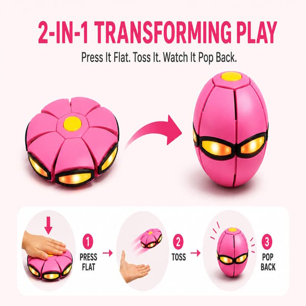Lysende boldlegetøj, pop-up bold der flader ud til en flyvende disk Macaron Pink+ Green