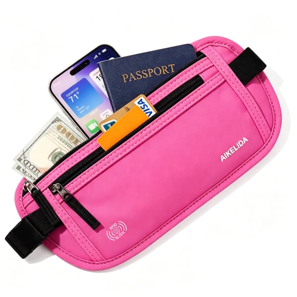 Pengebelte - Slank passholder RFID-blokkerende reiselommebok Undercover magevesker for kvinner - Rose D Rose