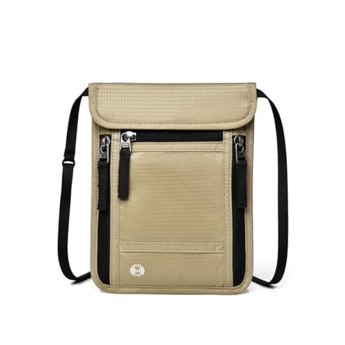 Passfodral för resor, halsplånbok RFID-blockering, dolt pengabälte, förvaring av resedokument (khaki) Khaki