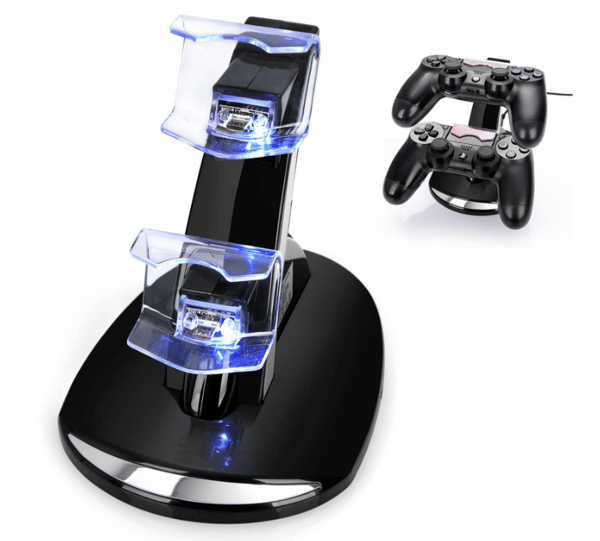 Lämplig för Ps4, Ps4 Slim, Pro Game Controller Laddare Trådlös Controller Blått Ljus Flygplan Dubbel Laddningsförvaringsfäste Laddare