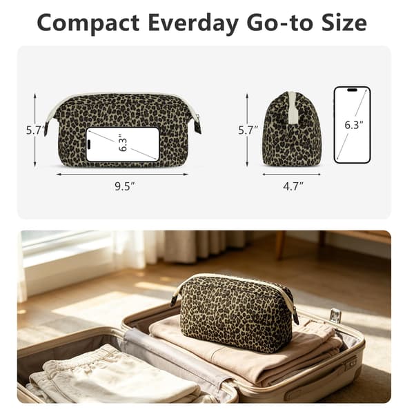 Wudygirl Puffy Vadderad Resesminkväska för Kvinnor Leopardmönster Leopard Print