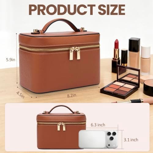 PU Læder Rejse Makeuptaske Hård Kosmetik Organizer Vanity Case til Kvinder Brown