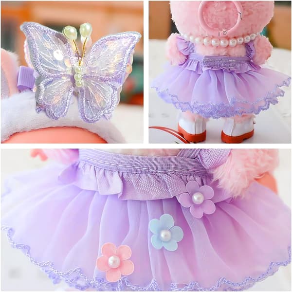 Lila dockkläder set för Labubu 17cm, sommarprinsessklänning Purple