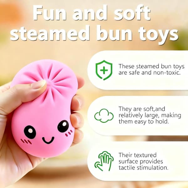 Glitter Dumpling Squishy Legetøj, Blød Strækbar Klemmebold med Damperboks til Børn og Voksne Flour Rose Red