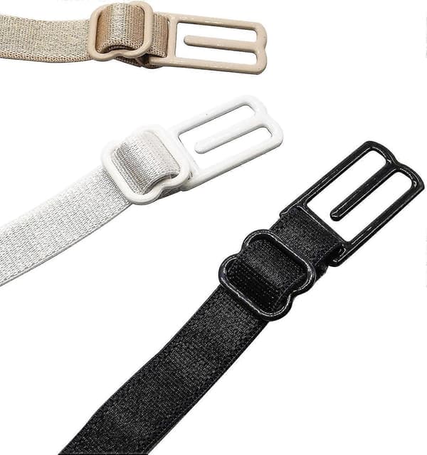 6 stk BH-stroppeklemmer, elastisk justerbar sklisikker stroppeholder, skjuler stropper, kløftkontroll, beige, hvit og svart