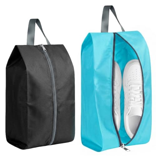 2-pack andningsbara skopåsar i nylonmesh för resor, 2 storlekar, svart + blå Black+Sky Blue
