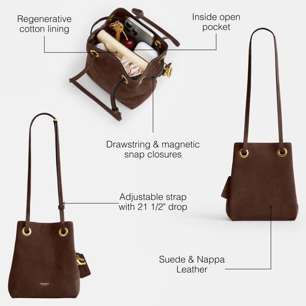 Coach Damväska i läder Jade Drawstring Bucket Bag Dark Chocolate Suede