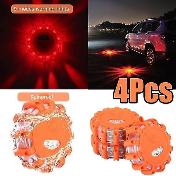 1/2/3/4-pak LED Sikkerhedslys Vej Nødlys Vejside Sikkerhed Blinkende Advarselslys Kit Beacon Disc