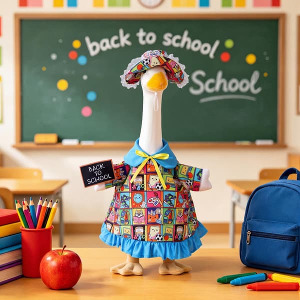 Outus Tilbage til Skole Veranda Gåseoutfit med Blå Solhat og Skjorte Cartoon School