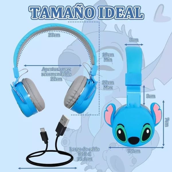 Disney Lilo & Stitch Trådlösa Bluetooth-hörlurar för barn, vikbara mjuka öronkuddar, blå