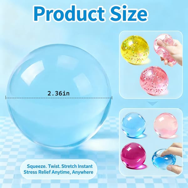 Kokosolja Squishy, 4-pack Stressbollar, Tysta Fidgetleksaker 4 Balls-2 Clear+2 Aurora