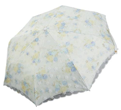 Blonde Blomster 3-Fold Paraply UPF 50+ UV-Beskyttelse Rejseparasol til Regn og Sol Auto-02Blue