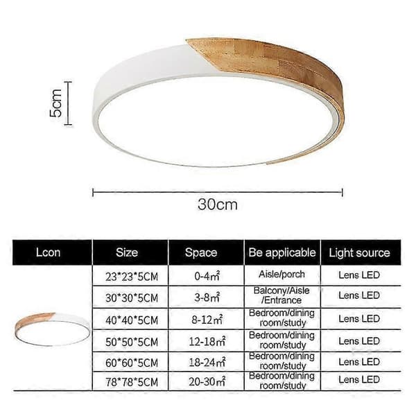Træ Macaron LED Rund Loftlampe, 3-Farvet Lys, Størrelse: 23cm
