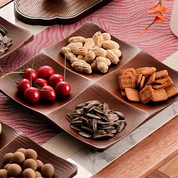 Bambusbakke til stuen - Elegant serveringsbakke til snacks og slik til sofabordet, husholdningsorganisator