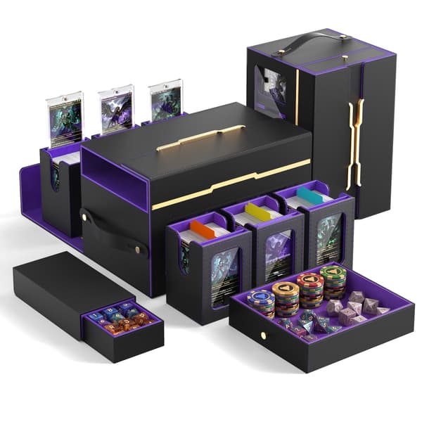 FOXHIVE MTG Commander Deck Box, 6-modulær kortstokkholder med 2 terningbrett Purple