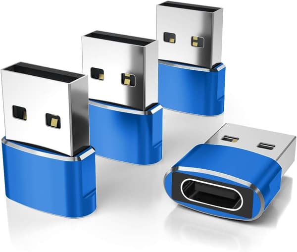 Elebase USB til USB C-adapter til iPhone 17 4-pak, USB-C hun til A han bilopladeradapter, Type C-konverter Apple 17e 16 Pro Max 15 14 Blue