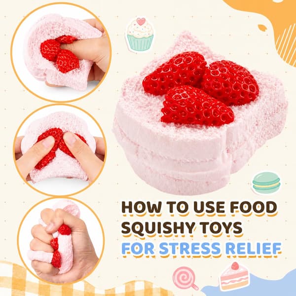 Jordbærkage Squishy Legetøj, Silikone Klemmelegetøj til Langsomt Stigende Squishy Strawberry Cake