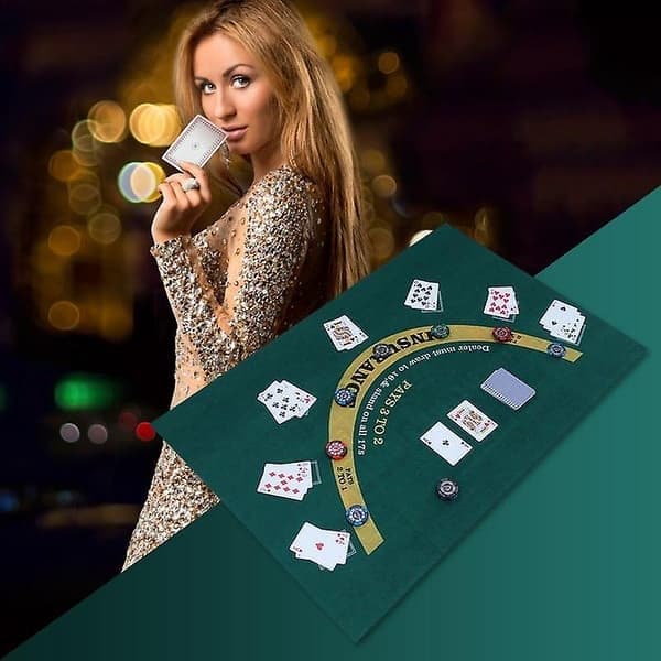 Kasino borddug, dobbeltsidet pokermåtte til Texas Hold'em og Blackjack, professionel roulette