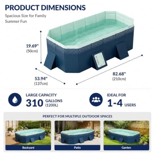 2,1 m PVC hopfällbar pool utomhus bärbar familjeträdgårdspool