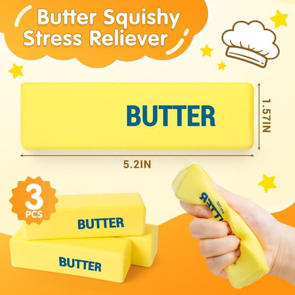 3-pack smörsquishy långsamt stigande klämleksaker, sensoriska fidgetleksaker Butter Stick-3p-yellow