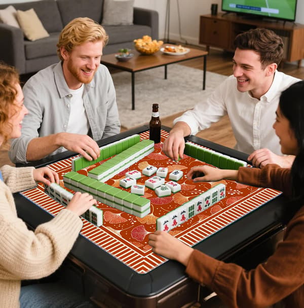 Orange Boho Efterår Ginkgo Blad Mahjong Måtte 31.5\" x 31.5\" Brown Beige Gingerbread Man