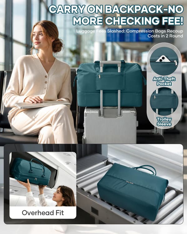 Resväska Weekender Bag Dam Tote Carry On Väskor Med Skofack L3-Blue