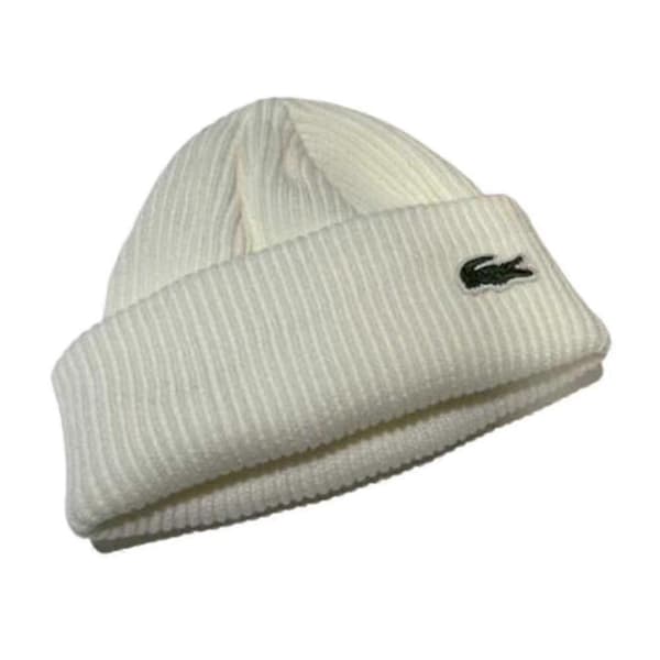 Lacoste2 stickade mössor för män och kvinnor, mössa, vintervarm utomhusmössa White