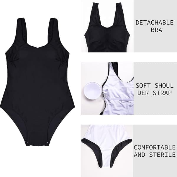 Damebadedragt, Et-stykke Badedragt, Mavekontrol Polstret Badetøj, Rund Hals Rygløs Monokini, Gradient Farve Badedragt Sort Sort Black XL