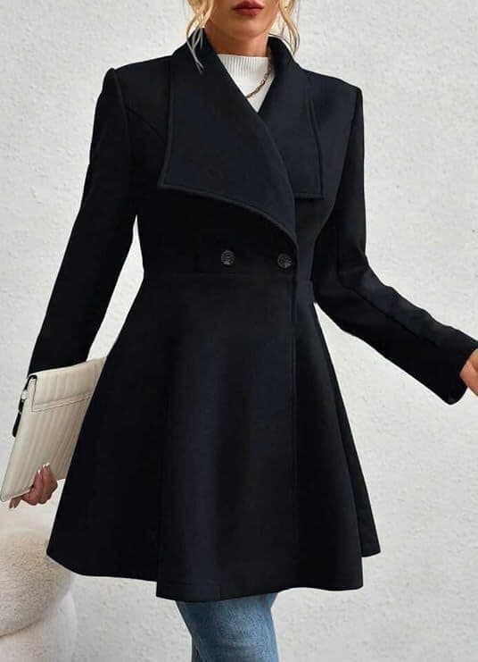 Damefrakke Vinter Langærmet Krave Knaplukning Arbejdsjakke, Sort, Størrelse M black M