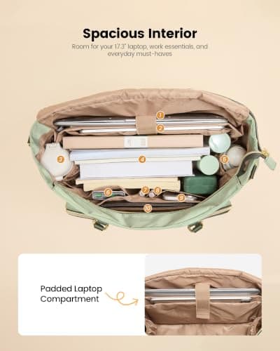 LOVEVOOK Lærertaske til kvinder, arbejdstaske til bærbar computer, computertaske Pea Green-beige-olive Green 15.6 in