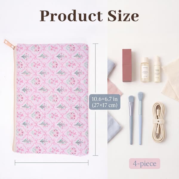 Sminkväska i bomullspatchwork, rosa blå kosmetikpåse med dragkedja Pink Blue Patchwork