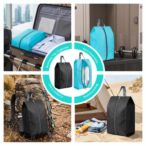 2-pack andningsbara skopåsar i nylonmesh för resor, 2 storlekar, svart + blå Black+Sky Blue