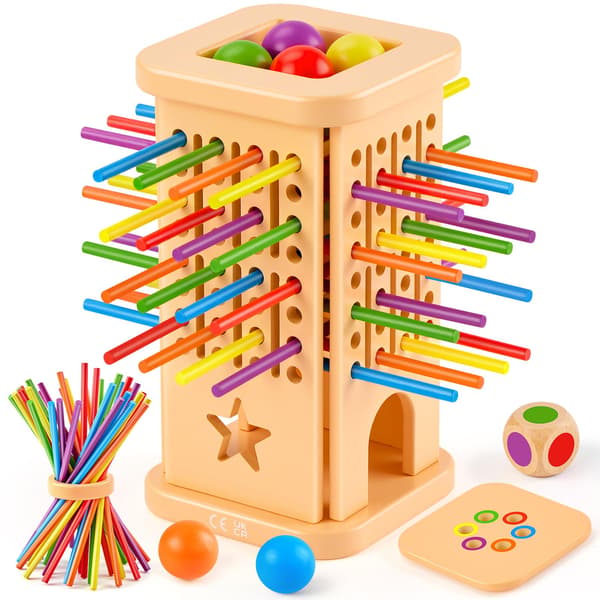 Montessori brettspill for barn 4-6, fargerike trepinner ballspill