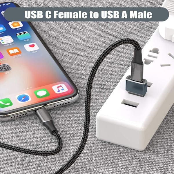 USB til USB C Adapter 3-pak, Type C Hun til A Han Opladerkabel Konverter til Apple Watch 8 7, MacBook, iPhone 12 13 14 15 Max Pro Grå Gray