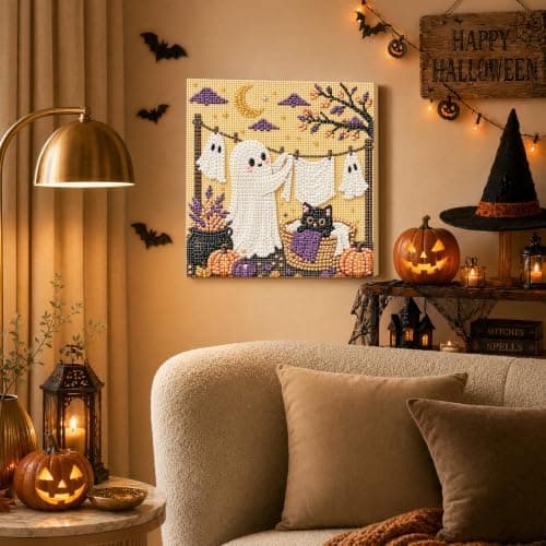 DIY Perlemalingssett med ramme 8 tommer Spøkelse Vaskedag Halloween Ghost Laundry Day