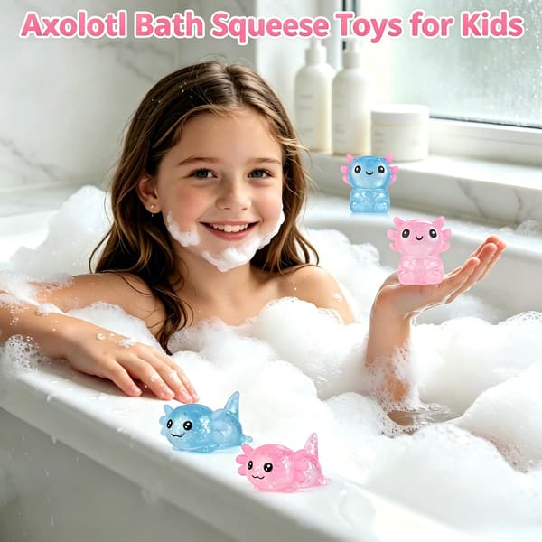 Tedmax Glitter Axolotl Squishy Sensoriska Leksaker, 4 st Mjuka och Töjbara Fidget Leksaker Pink