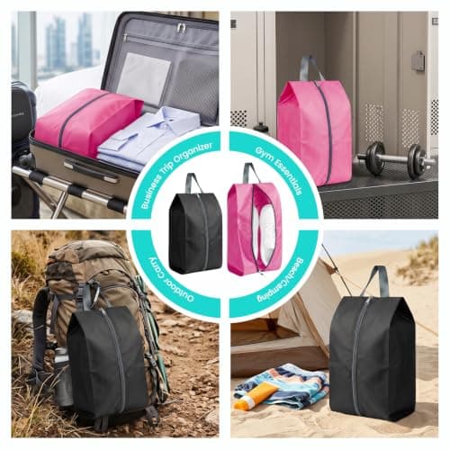 2-pak åndbare skoposer i nylonnet til rejser 2 størrelser sort+pink Black+Pink