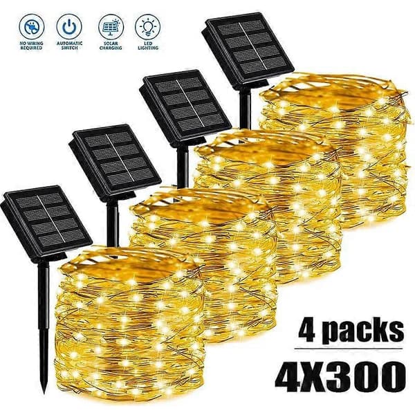 LED Solar Fe-lyskæde - Farverig, 8 Tilstande, Udendørs Julepynt, 1pcs white 100LED 13M