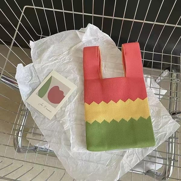 Randig stickad handledsväska mini dam vardagsresor blixtlåsficka handväska Green