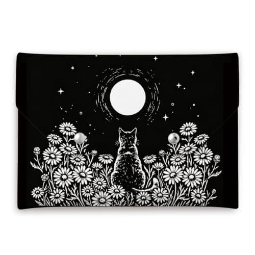 Blomstret Sort Kat Læder Mahjong Kort Taske Holder Pung Floral Black Cat
