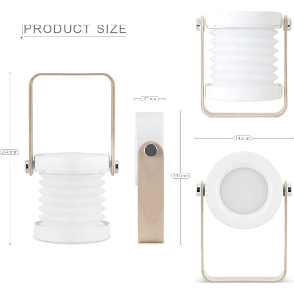 LED nattlys for nattbord, retro touch, justerbar, sammenleggbar