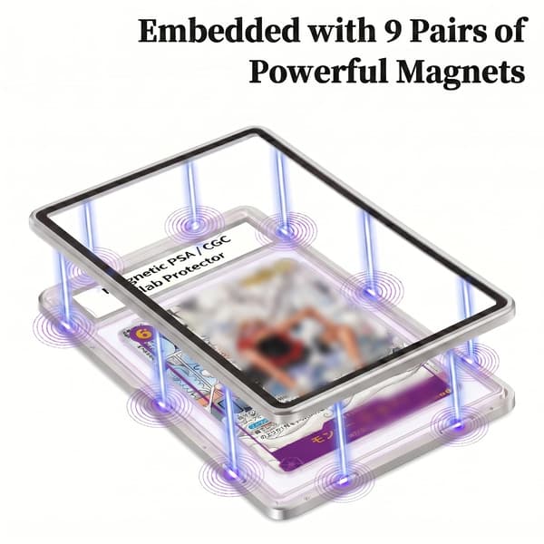 Magnetisk PSA CGC Aluminium Slab Protector, UV-glas, 9-punktslås, Silver Silver