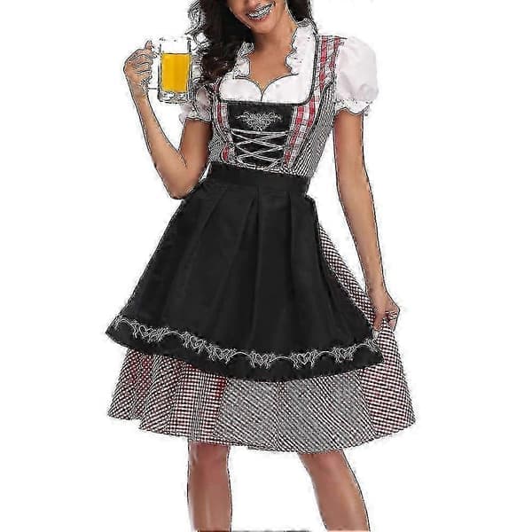 Tysk Oktoberfest Dam Dirndl Klänning med Förkläde Cosplay Kostym A
