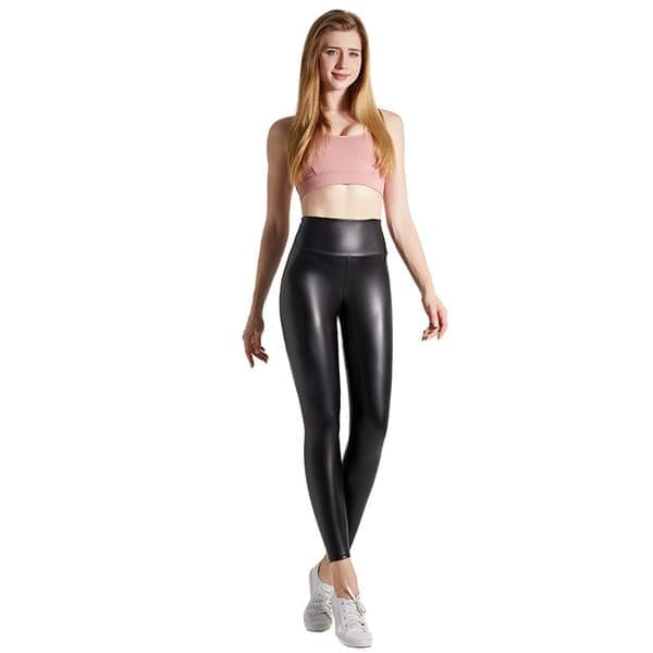 Strækbare leggings til kvinder i kunstlæder, sort, størrelse S black S