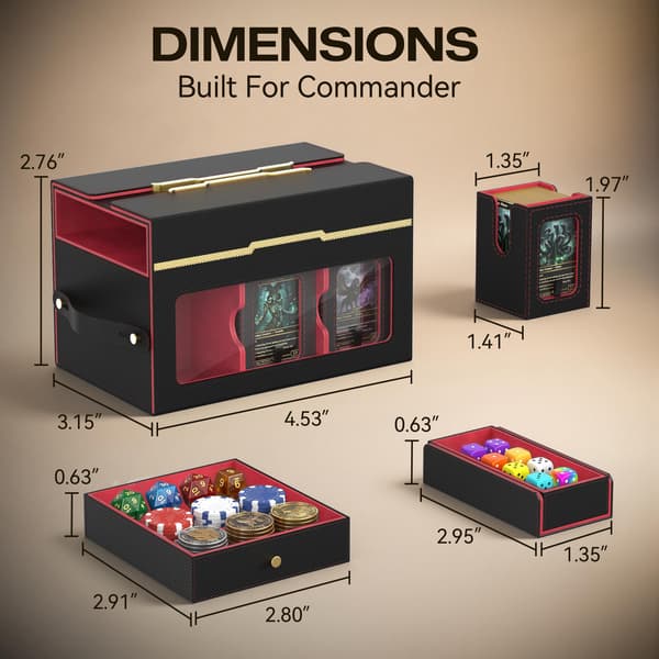 MTG Commander Deck Box, 6-modulær kortboks med 2 terningbrett Red