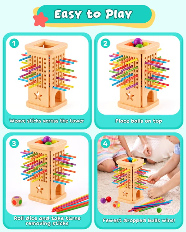 Montessori brætspil til børn 4-6 år, farverige træpinde bolddrop spil