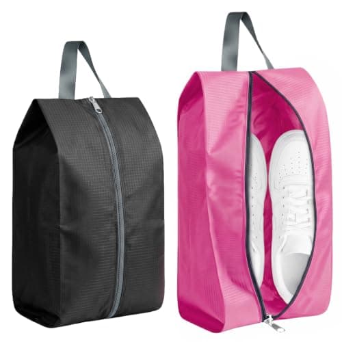 2-pak åndbare skoposer i nylonnet til rejser 2 størrelser sort+pink Black+Pink