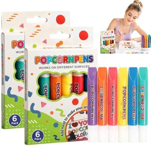 Magic Popcorns Penner 3D Oppblåsbart Tegnesett, Boblekunstmarkører for Håndverk 2 Pack
