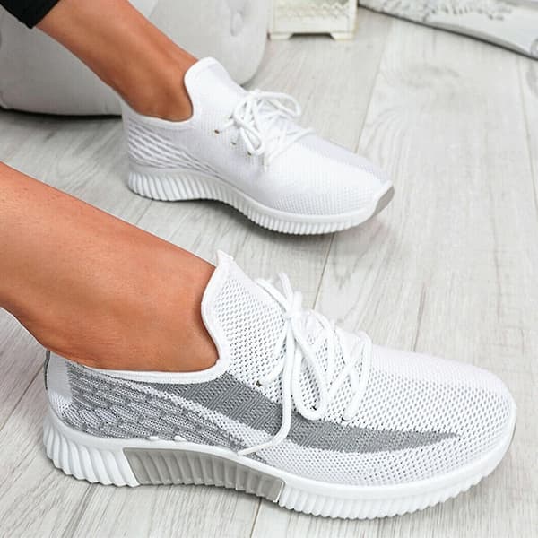 Dame snøring mesh strikkede treningssko sportssko Grey 43