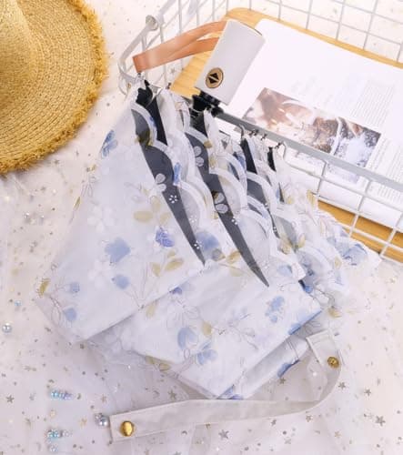 Blonde Blomster 3-Fold Paraply UPF 50+ UV-Beskyttelse Rejseparasol til Regn og Sol Auto-01Blue